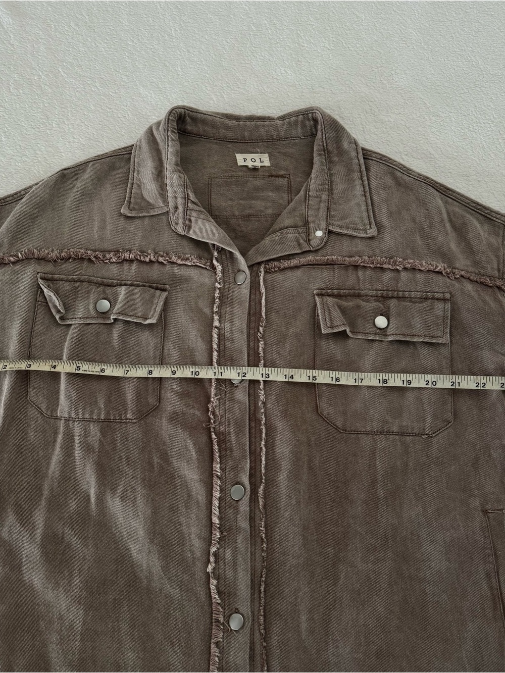 POL Light Brown 100% Cotton Longline Shacket Raw Edge Relaxed Fit Size Medium - Picture 6 of 11